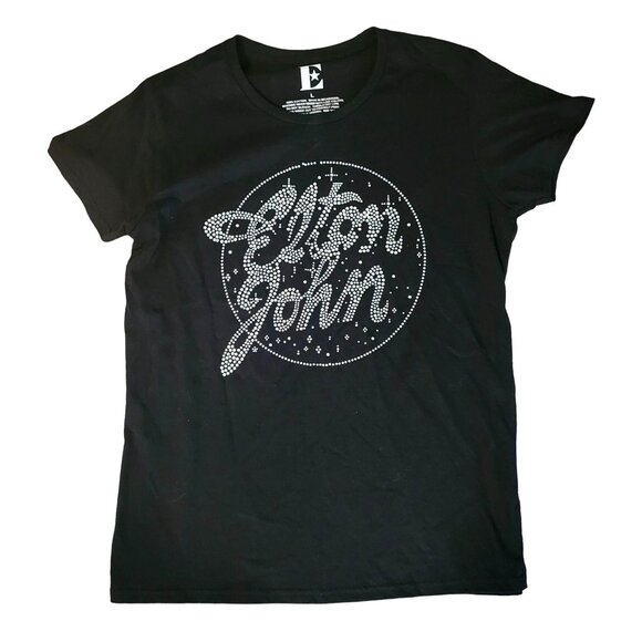 Elton John 2022 Concert Tee T Shirt Large 100% Cotton Sparkly Black Silver - Picture 1 of 7